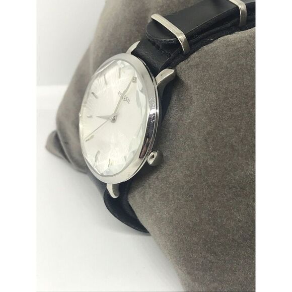 Fossil Le1032 Women's Black Leather Analog White Dial Quartz Genuine Watch No36 - Picture 3 of 9
